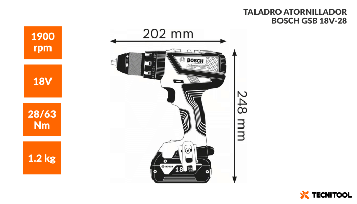 Taladro inalambrico con batería Bosch GSB 18V-28