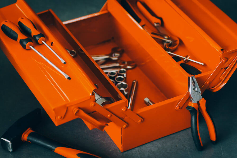 Caja de herramientas de metal tipo cantilever