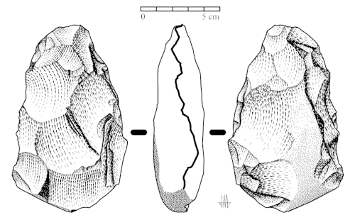 Bifaz de piedra tallado a dos caras de la prehistoria del periodo Achelense