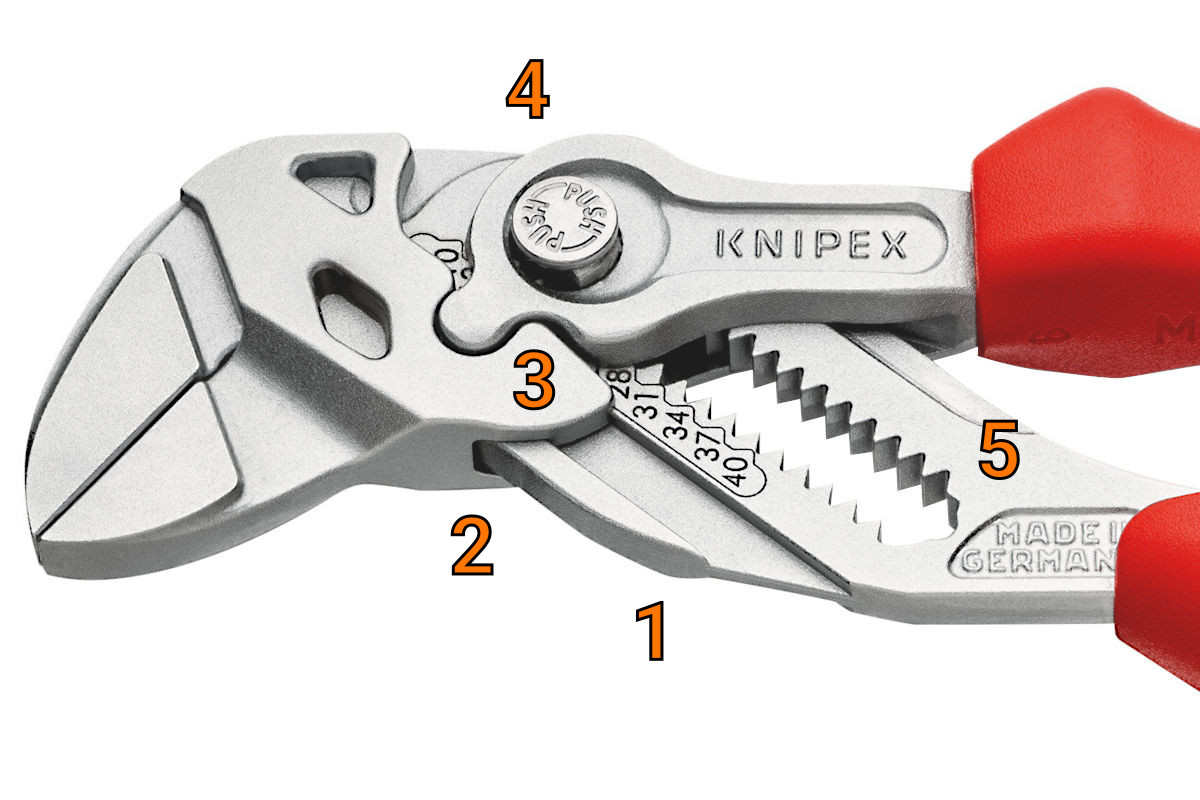 Detalle del mecanismo de apriete de la llave tenaza Knipex