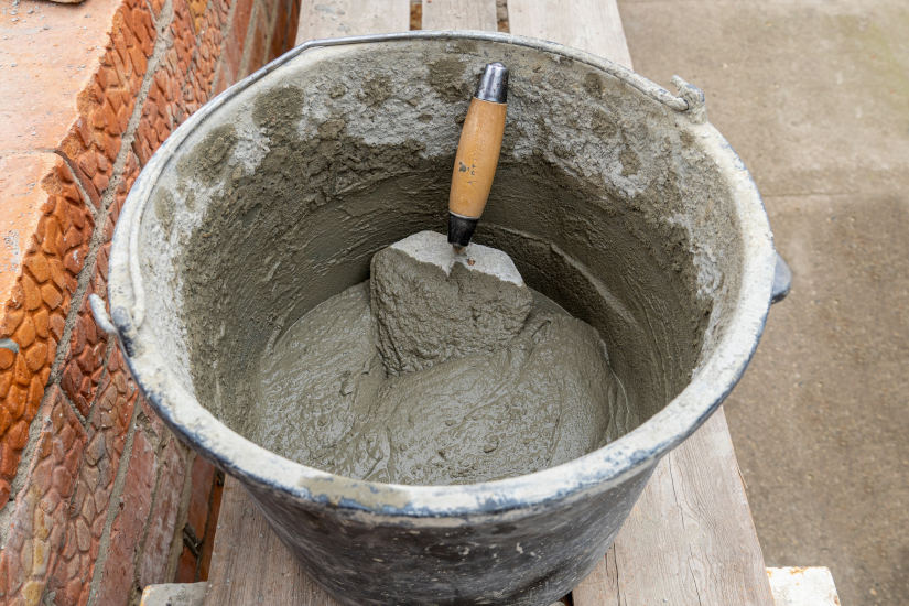 Preparación de un cubo de cemento con herramientas manuales
