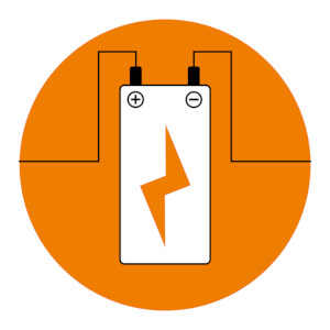 representación de la celda eléctrica de una pila recargable con sus electrodos